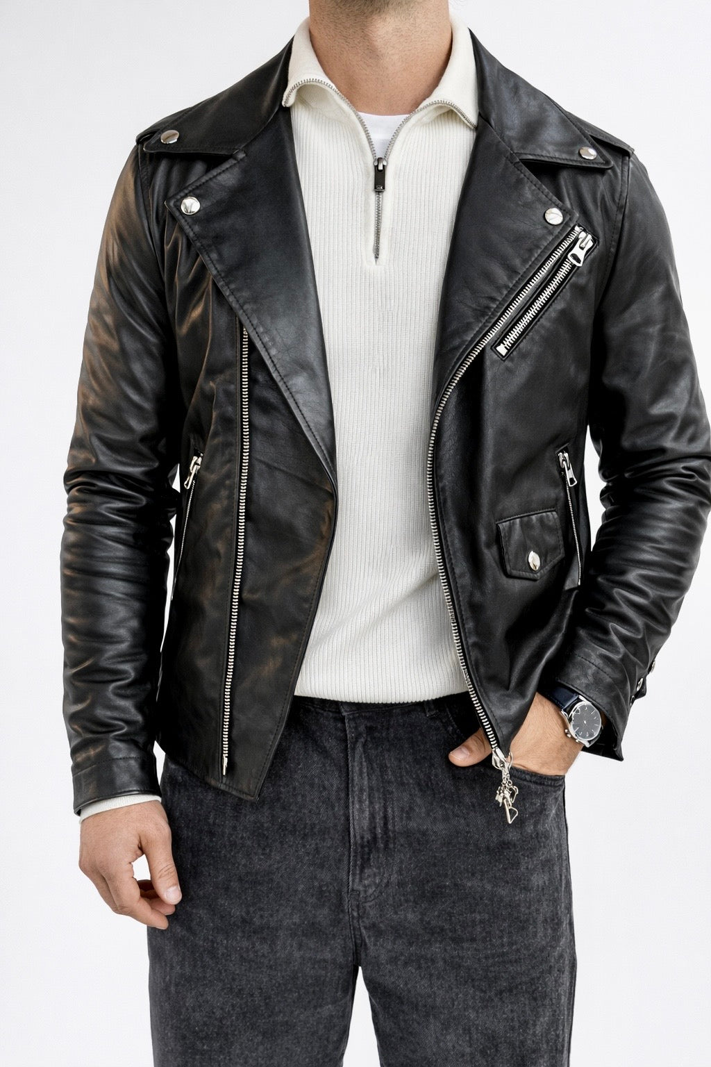 Chiodo in pelle nero