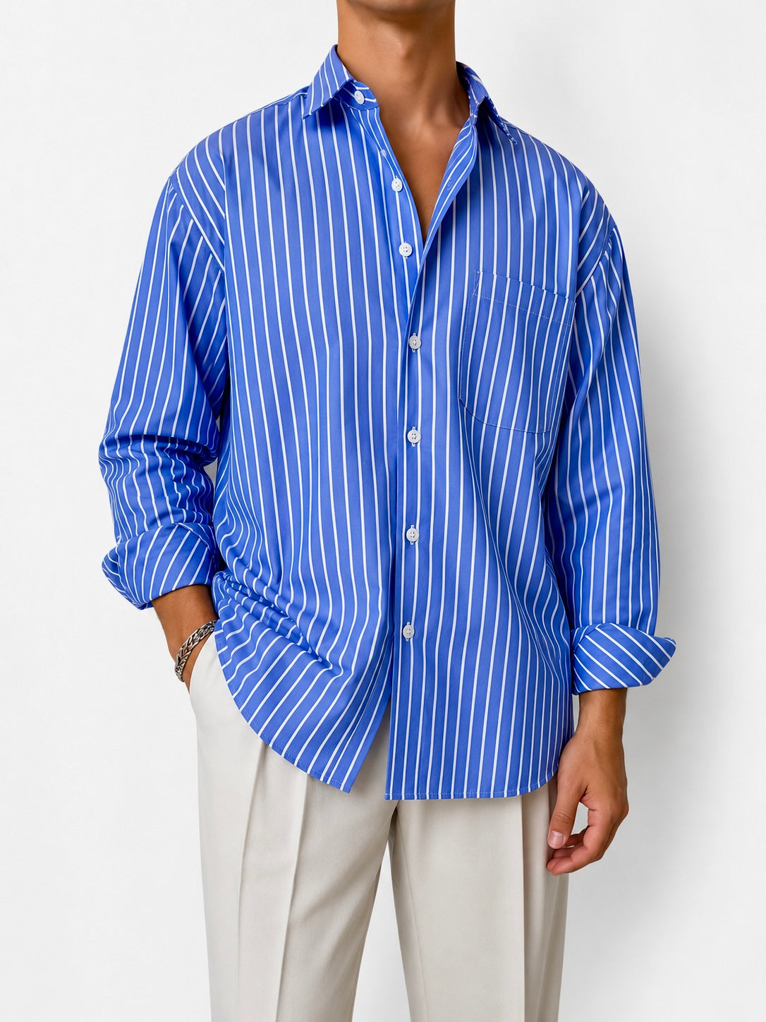 Camicia Blu Righe Over