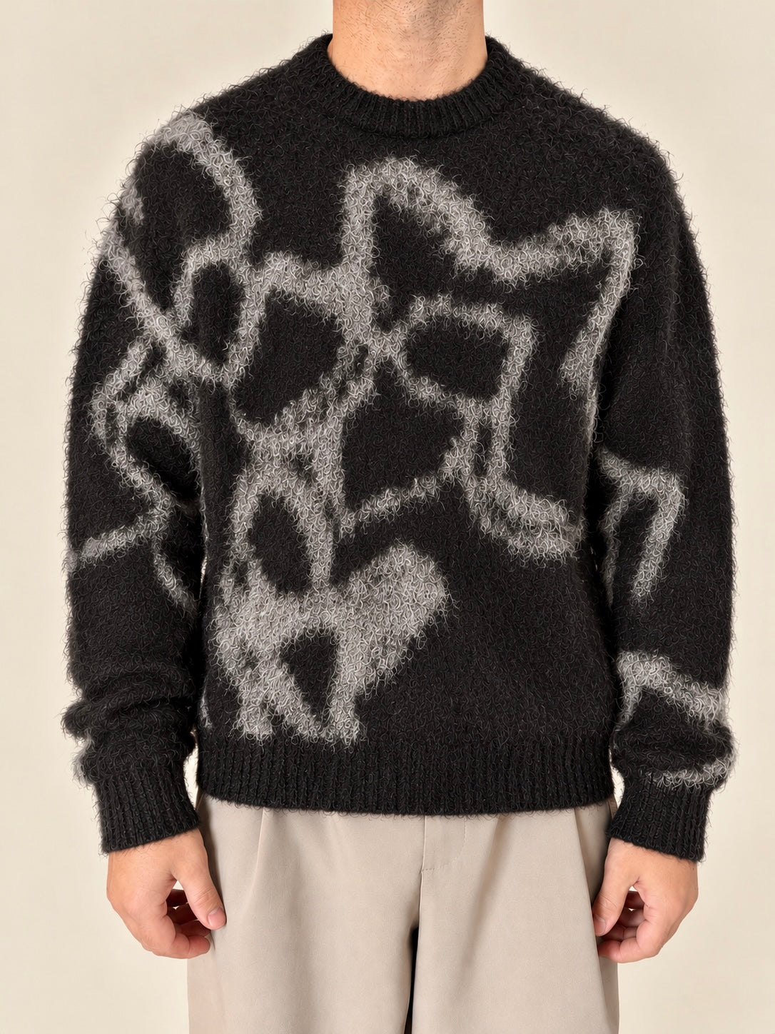 Maglione Black Grey Flower
