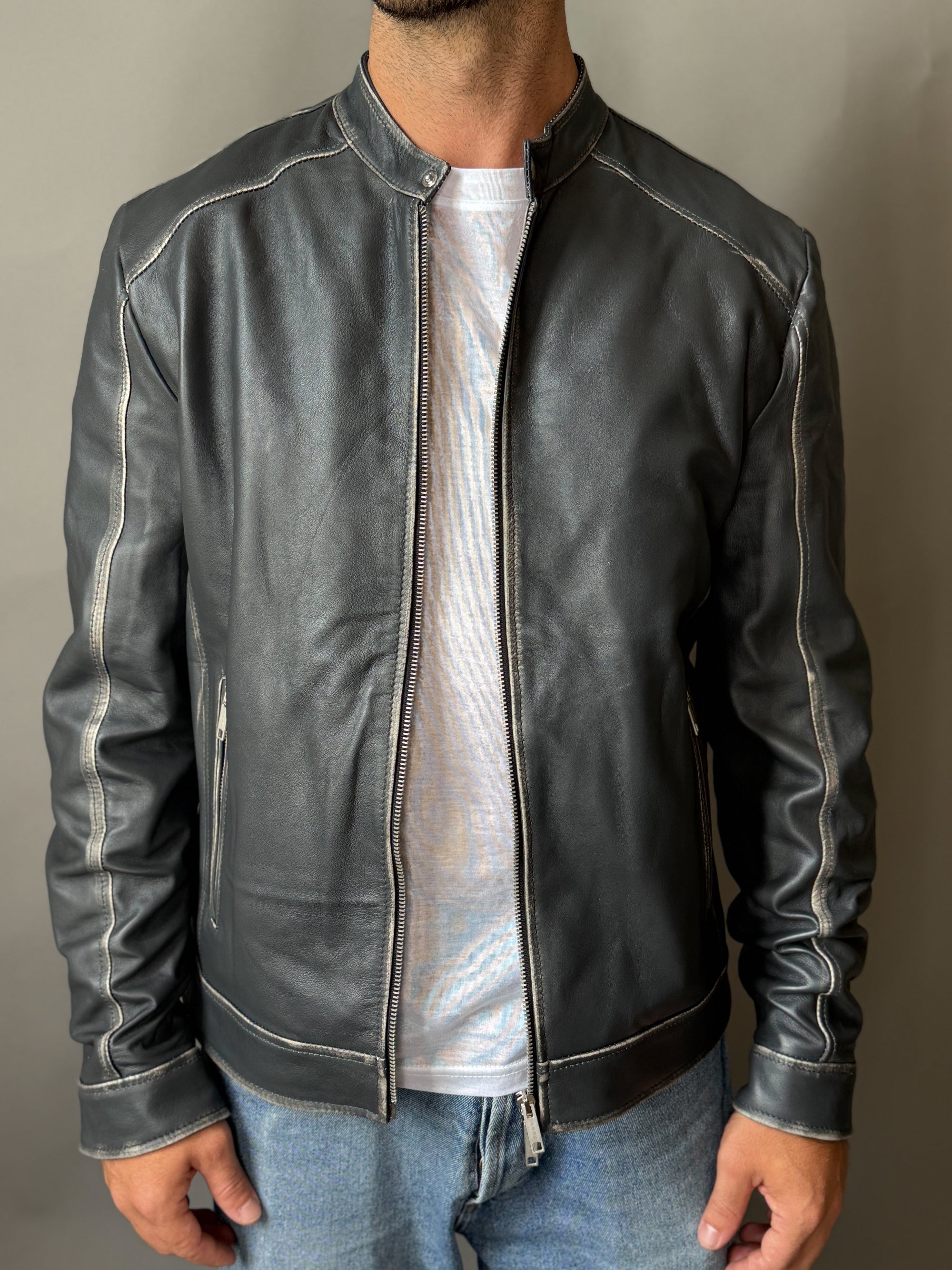 Biker in Pelle Effetto Nuvolato