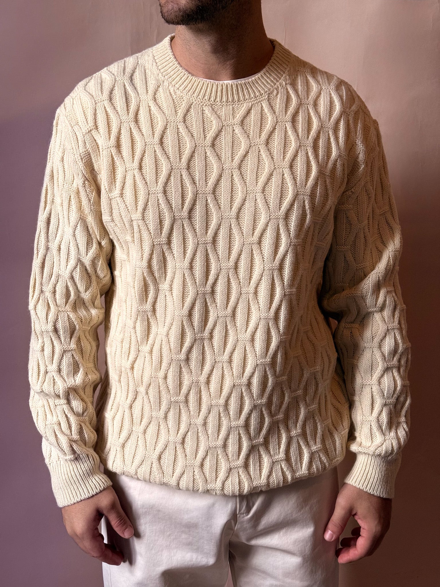 Maglione Girocollo con Trecce Panna