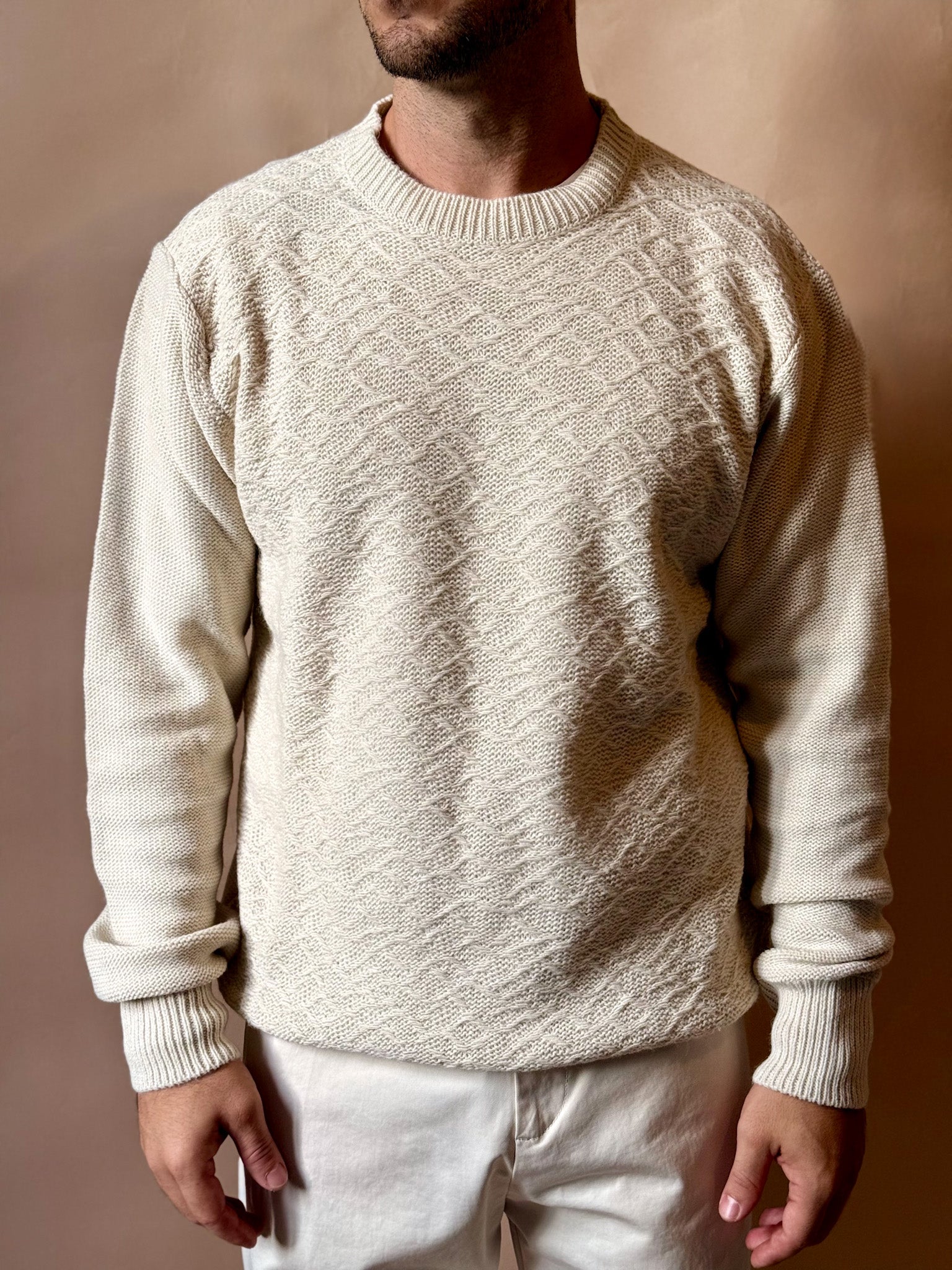 Maglione Girocollo con Texture Panna