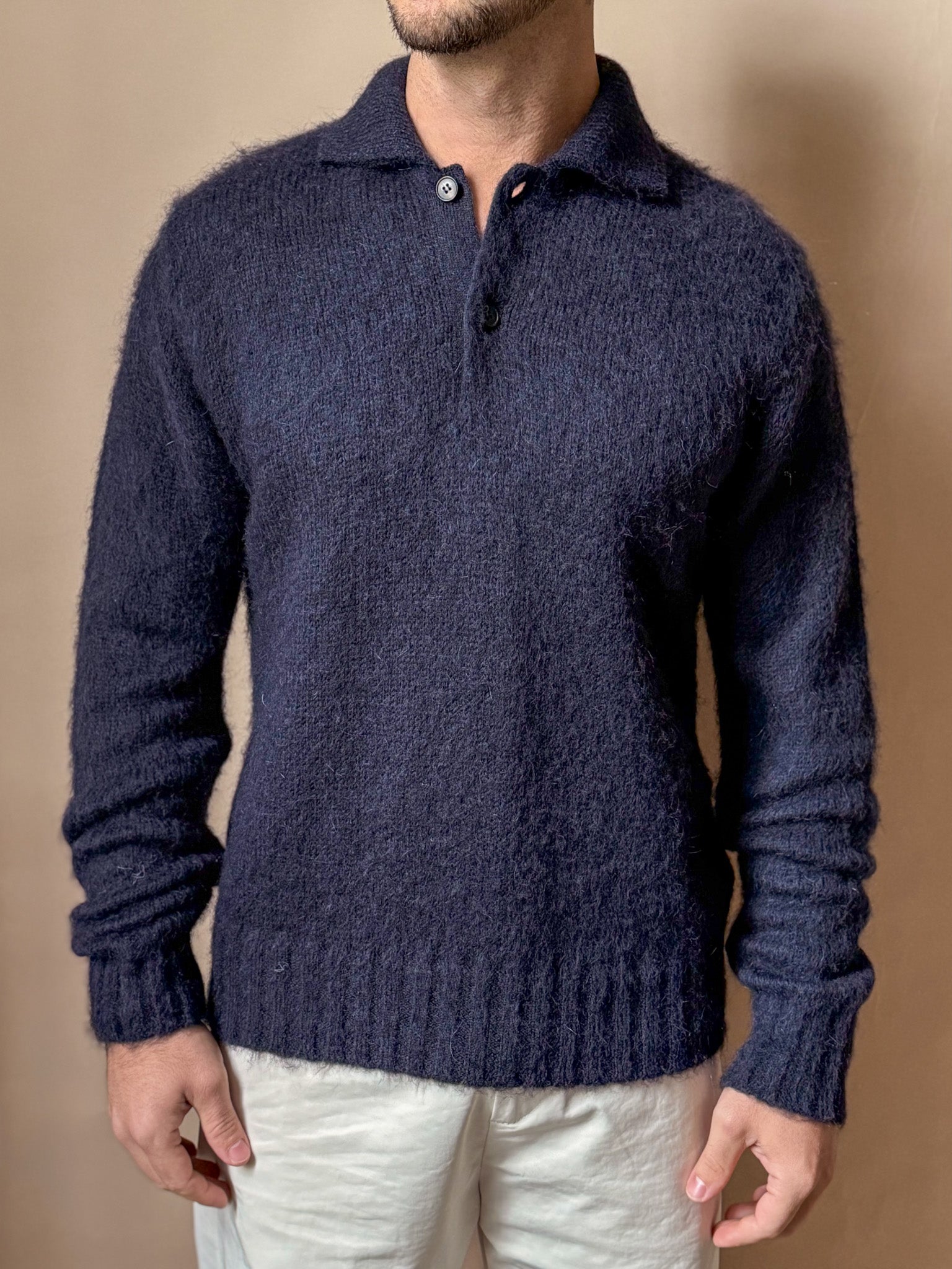 Polo con Mohair Chiusura a Bottone